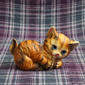 Vintage Brown Ceramic Tabby Cat Figurine